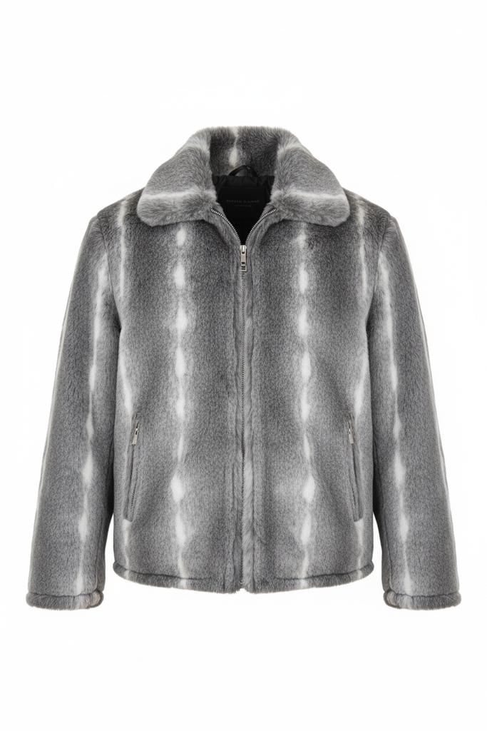 Men's Luxury Grey Faux Fur Jacket - Front View