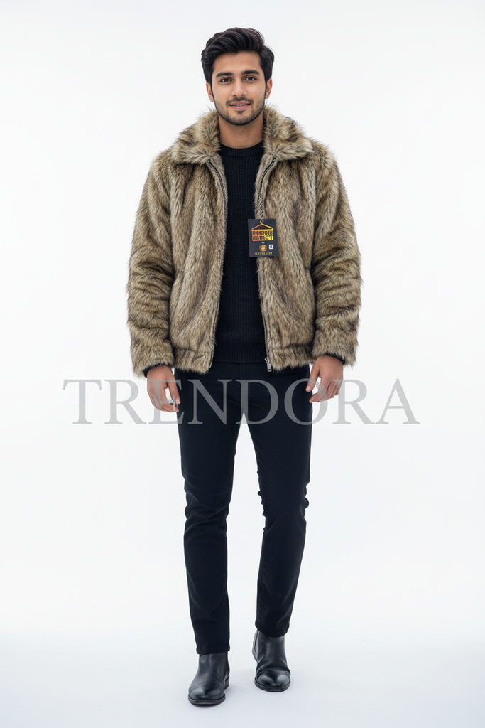Premium Faux Fur Jacket - Model standing