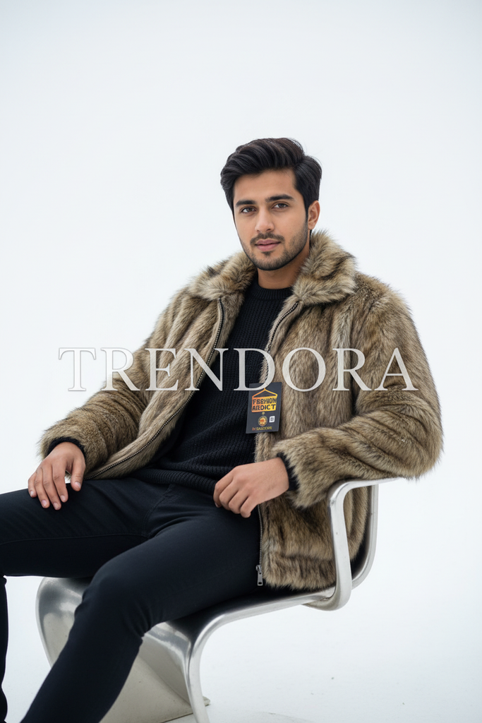 Premium Faux Fur Jacket - Model seated