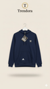 Navy hoodie with Adidas logo on a beige background