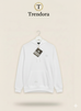 White hoodie with Adidas tag on a beige background, featuring the Trendora brand.