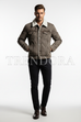 Grey Brown Sherpa Jacket - Model standing