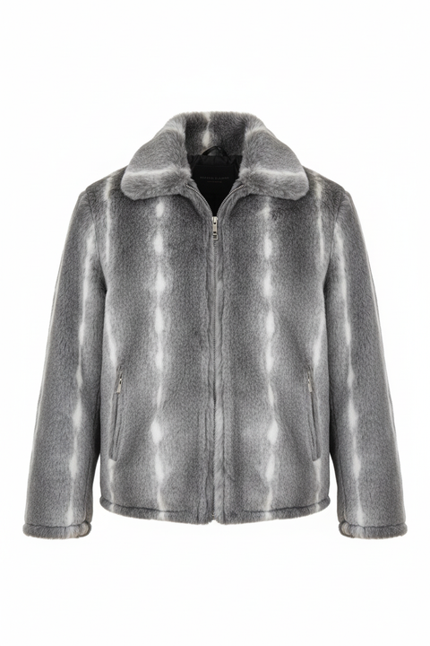 Men's Luxury Grey Faux Fur Jacket - Front View