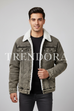 Grey Brown Sherpa Jacket - Model front