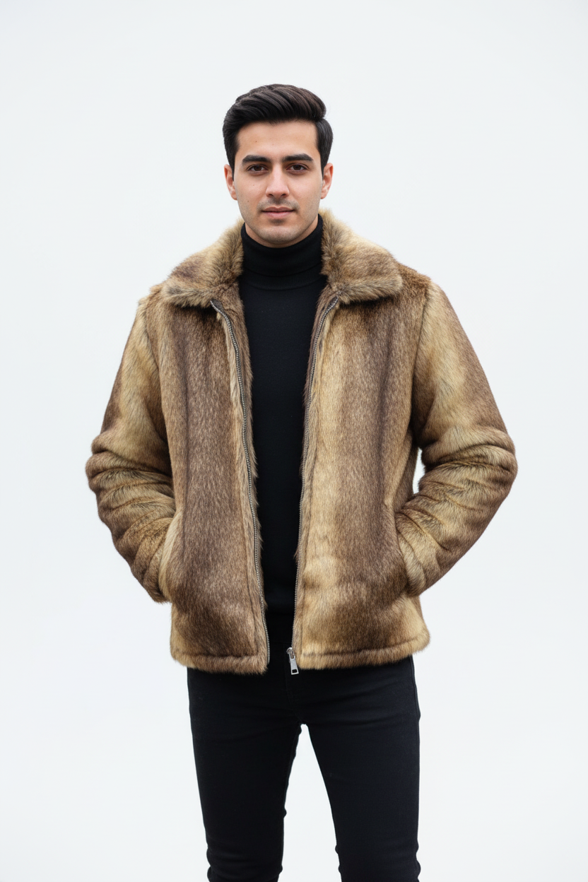 Men's Luxury Faux Fur Jacket - Studio Shot