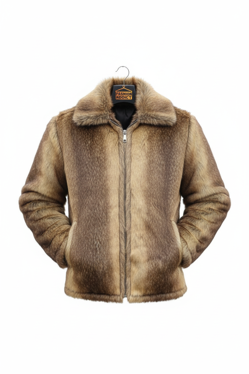 Men's Luxury Faux Fur Jacket - Front View
