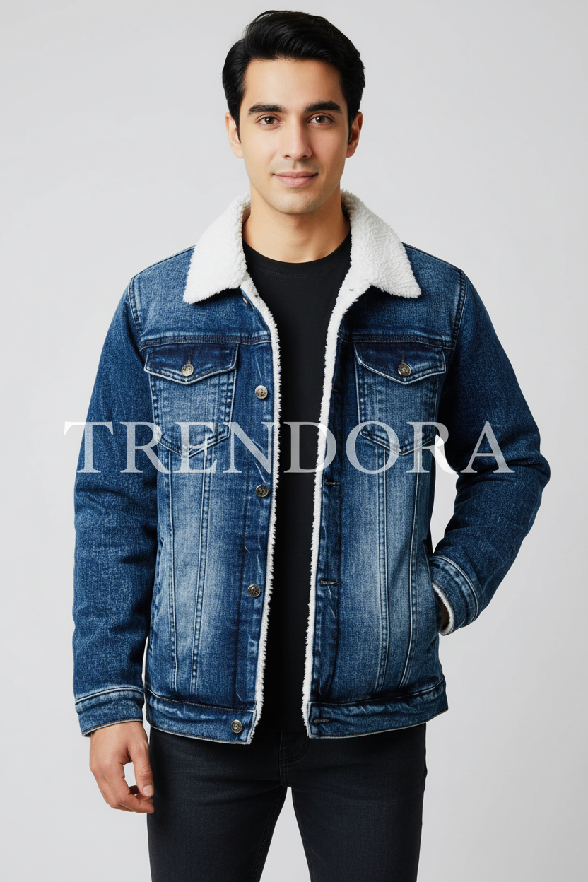 Blue Sherpa Jacket - Model front