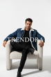 Blue Sherpa Jacket - Model seated